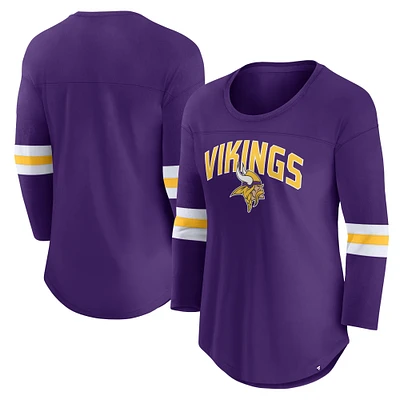 Women's Fanatics Purple Minnesota Vikings First Team Arch Logo 3/4 Sleeve T-Shirt