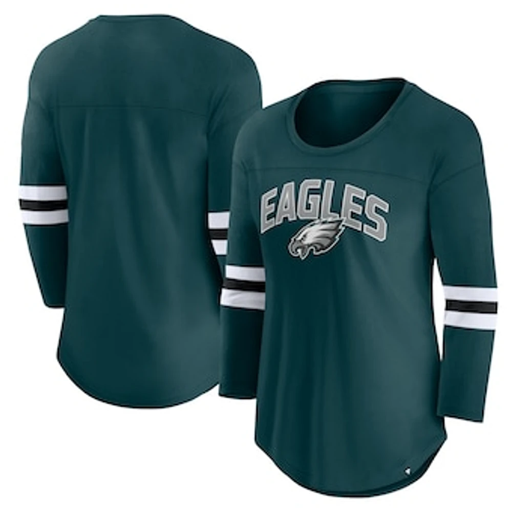 Women's Fanatics Midnight Green Philadelphia Eagles First Team Arch Logo 3/4 Sleeve T-Shirt