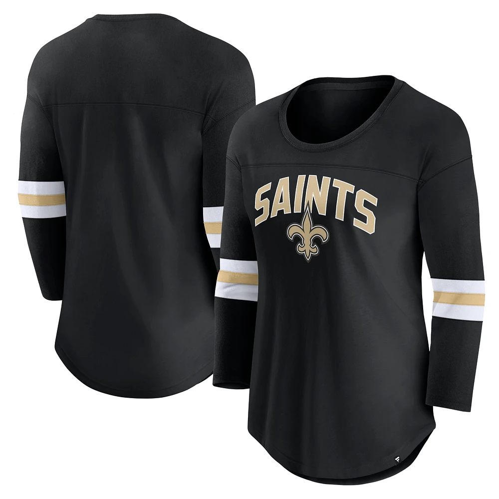 Women's Fanatics Black New Orleans Saints First Team Arch Logo 3/4 Sleeve T-Shirt