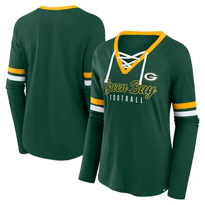 Women's Fanatics Green Bay Packers Won and Done Lace-Up Long Sleeve Fashion Top