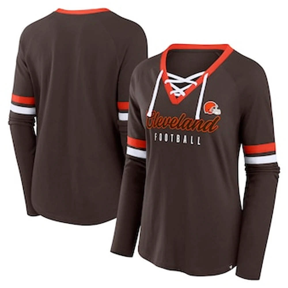 Women's Fanatics Brown Cleveland Browns Won and Done Lace-Up Long Sleeve Fashion Top