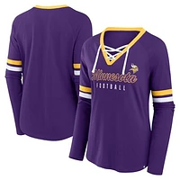 Women's Fanatics Purple Minnesota Vikings Won and Done Lace-Up Long Sleeve Fashion Top