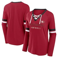 Women's Fanatics Scarlet San Francisco 49ers Won and Done Lace-Up Long Sleeve Fashion Top