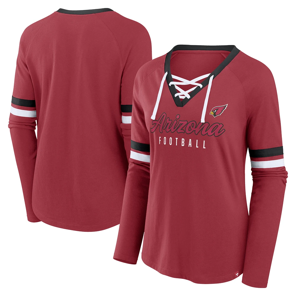 Women's Fanatics Cardinal Arizona Cardinals Won and Done Lace-Up Long Sleeve Fashion Top