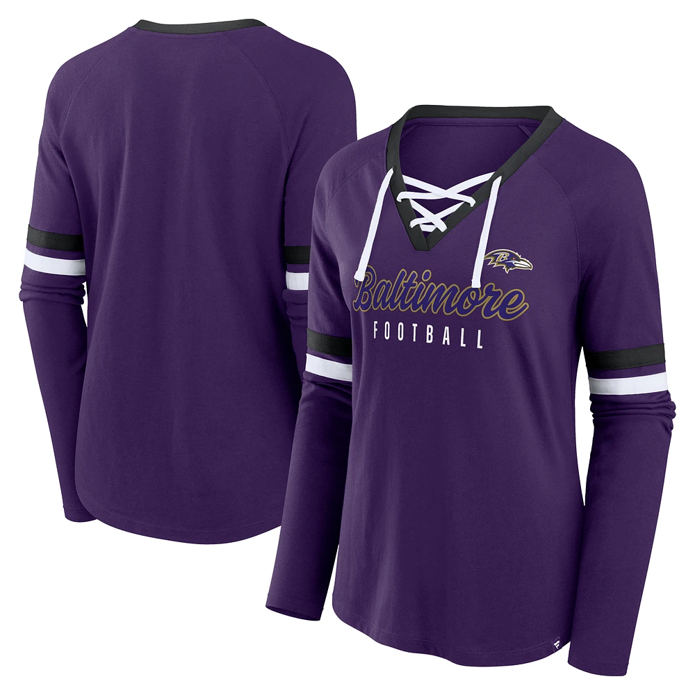 Women's Fanatics Purple Baltimore Ravens Won and Done Lace-Up Long Sleeve Fashion Top