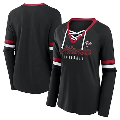 Women's Fanatics Black Atlanta Falcons Won and Done Lace-Up Long Sleeve Fashion Top