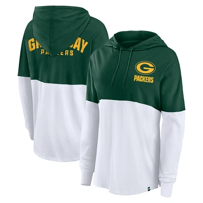 Women's Fanatics Green/White Green Bay Packers Backup Option Long Sleeve Hoodie T-Shirt