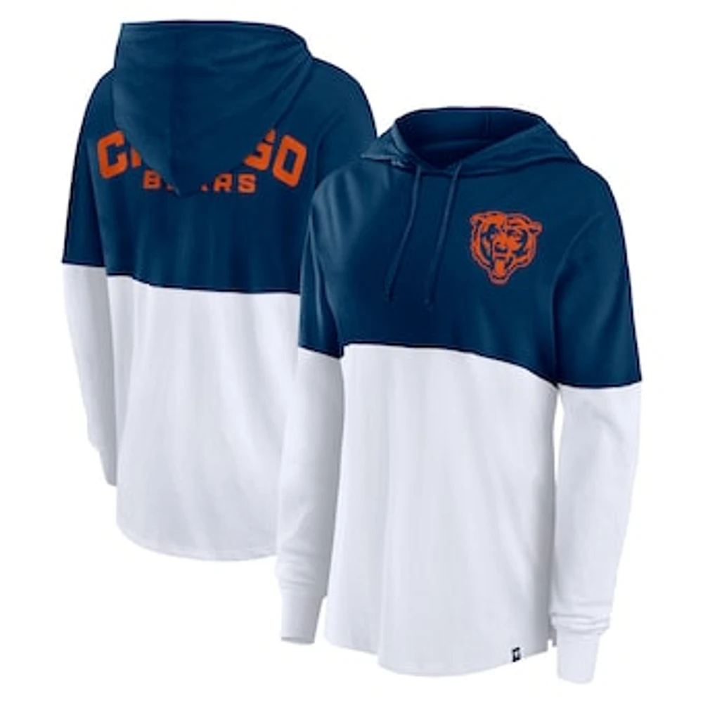 Women's Fanatics Navy/White Chicago Bears Backup Option Long Sleeve Hoodie T-Shirt