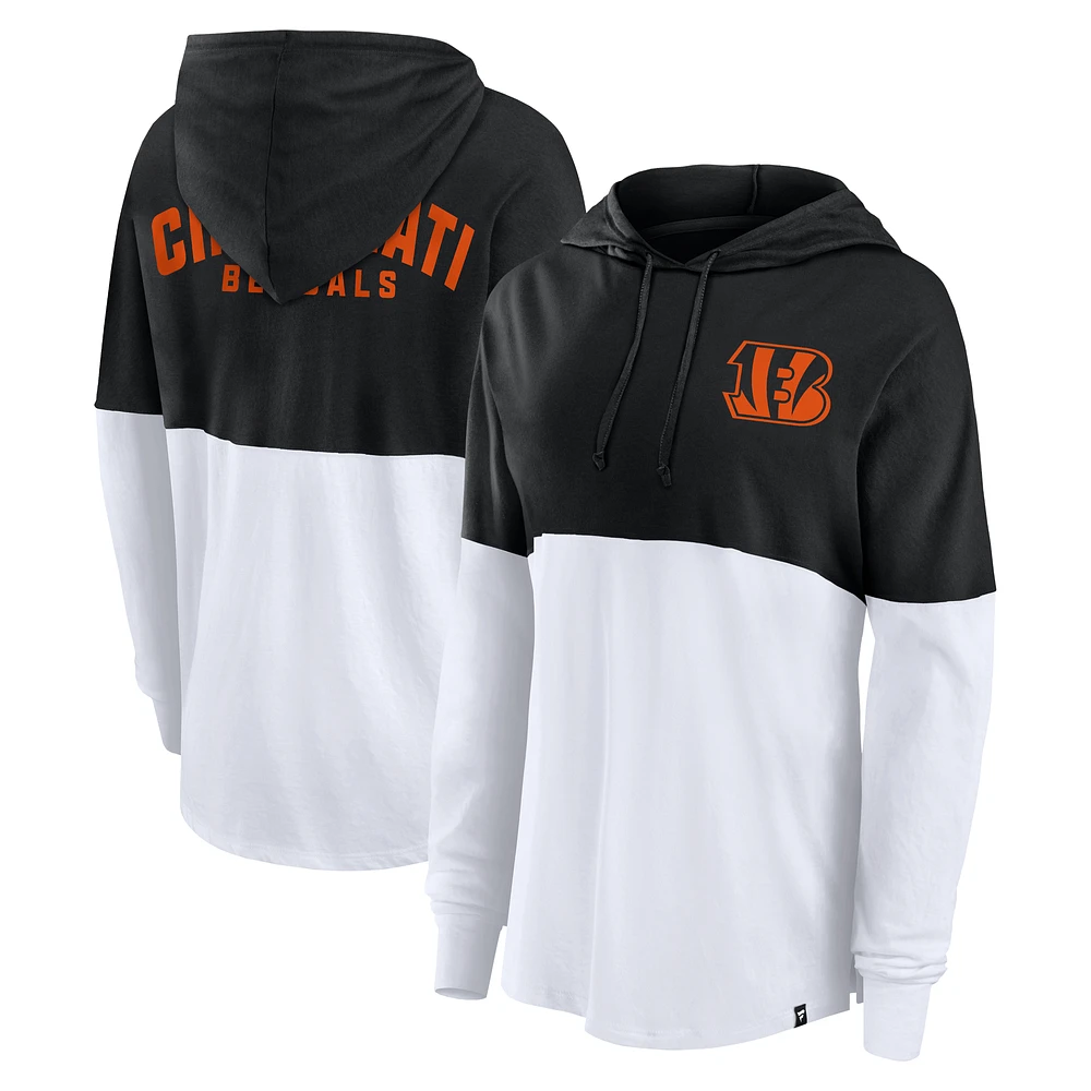 Women's Fanatics Black/White Cincinnati Bengals Backup Option Long Sleeve Hoodie T-Shirt