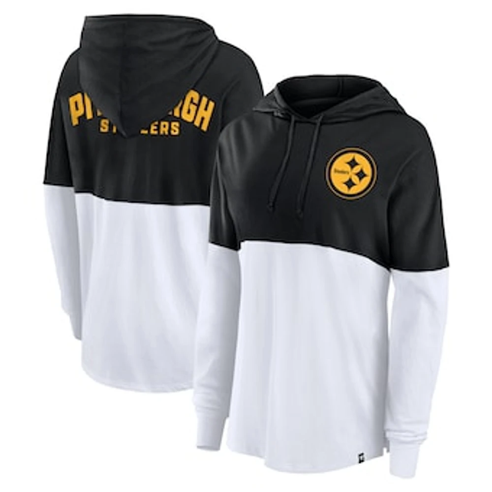 Women's Fanatics Black/White Pittsburgh Steelers Backup Option Long Sleeve Hoodie T-Shirt