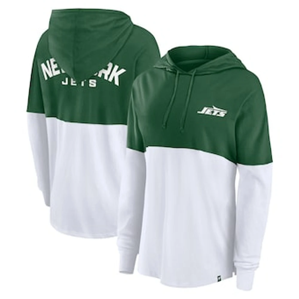 Women's Fanatics Green/White New York Jets Backup Option Long Sleeve Hoodie T-Shirt