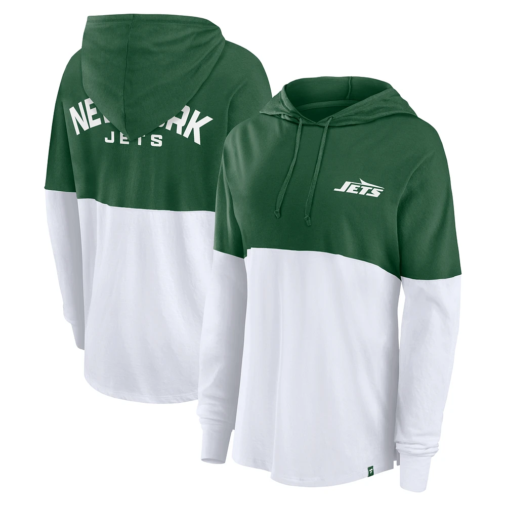 Women's Fanatics Green/White New York Jets Backup Option Long Sleeve Hoodie T-Shirt