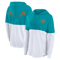 Women's Fanatics Aqua/White Miami Dolphins Backup Option Long Sleeve Hoodie T-Shirt