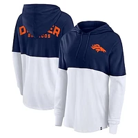 Women's Fanatics Navy/White Denver Broncos Backup Option Long Sleeve Hoodie T-Shirt