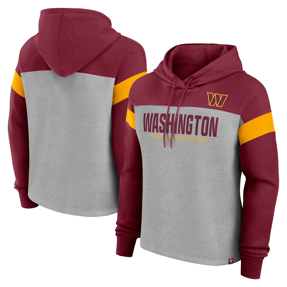 Women's Fanatics Heather Gray/Burgundy Washington Commanders Bold Play Call Pullover Hoodie