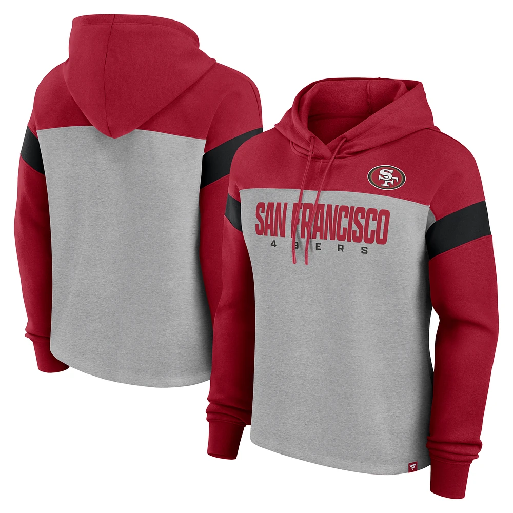 Women's Fanatics Heather Gray/Scarlet San Francisco 49ers Bold Play Call Pullover Hoodie