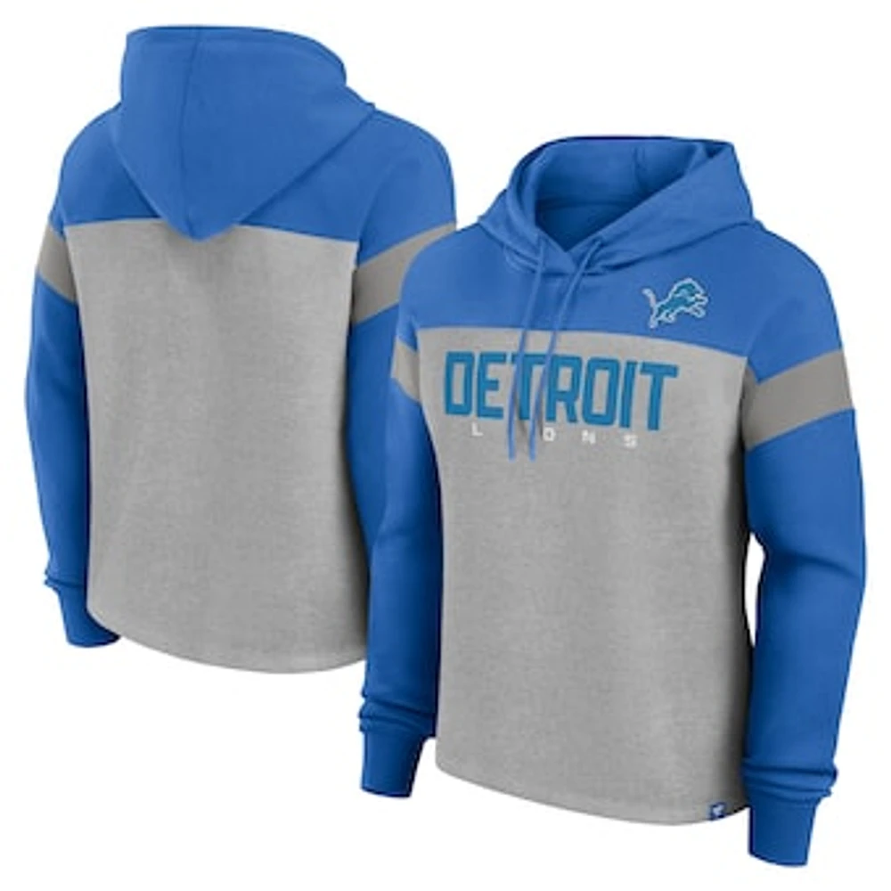 Women's Fanatics Heather Gray/Blue Detroit Lions Bold Play Call Pullover Hoodie