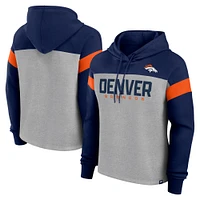 Women's Fanatics Heather Gray/Navy Denver Broncos Bold Play Call Pullover Hoodie