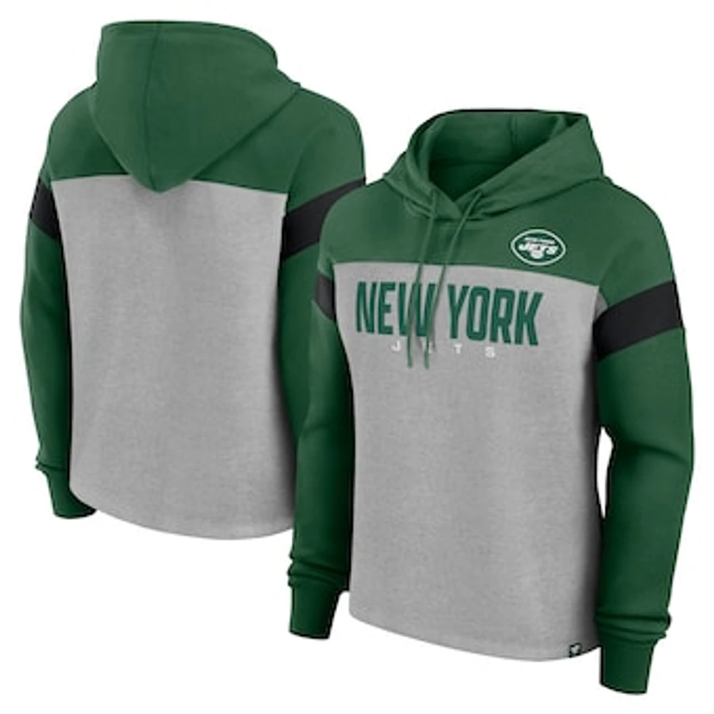 Women's Fanatics Heather Gray/Green New York Jets Bold Play Call Pullover Hoodie