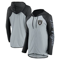 Women's Fanatics Silver/Black Las Vegas Raiders Script Full-Zip Hoodie