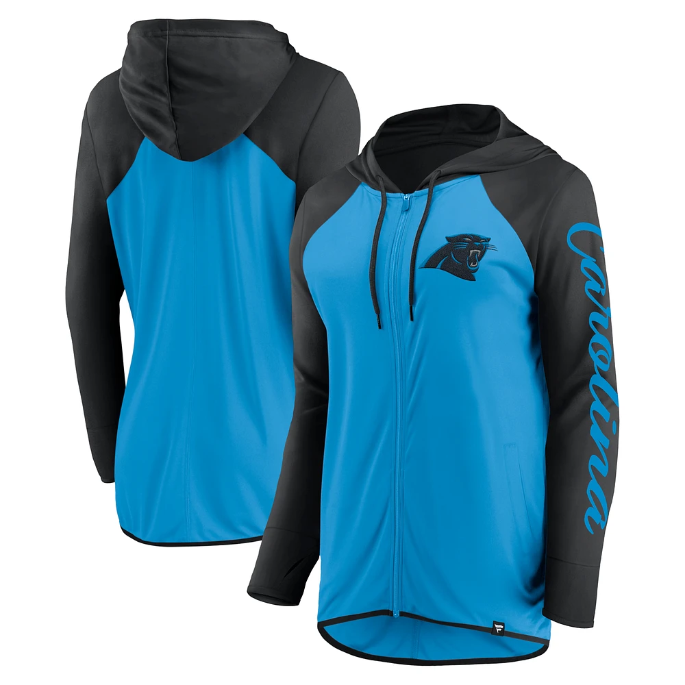 Women's Fanatics Blue/Black Carolina Panthers Script Full-Zip Hoodie