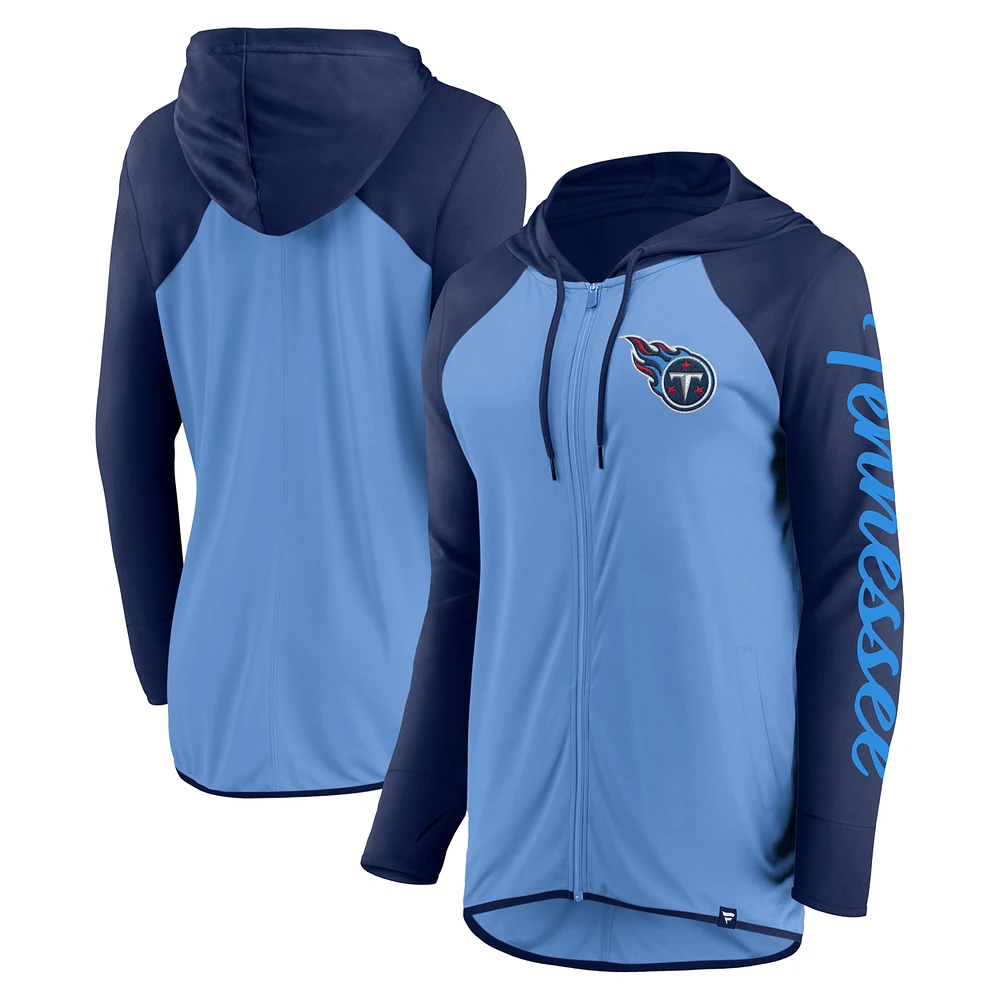 Women's Fanatics Light Blue/Navy Tennessee Titans Script Full-Zip Hoodie