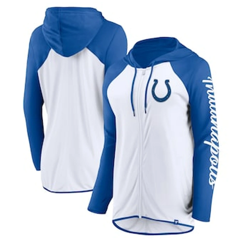 Women's Fanatics White/Royal Indianapolis Colts Script Full-Zip Hoodie