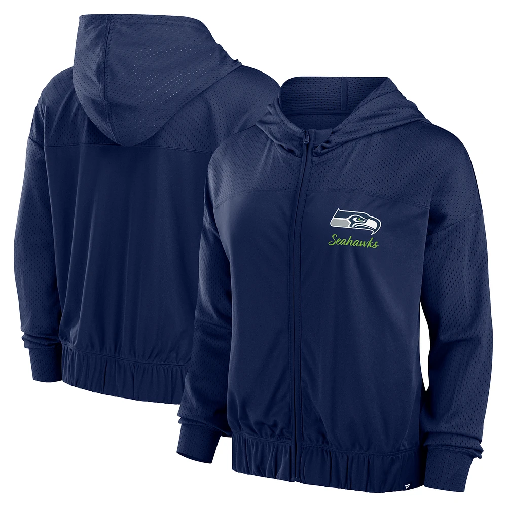 Women's Fanatics College Navy Seattle Seahawks Script Lock Full-Zip Hoodie