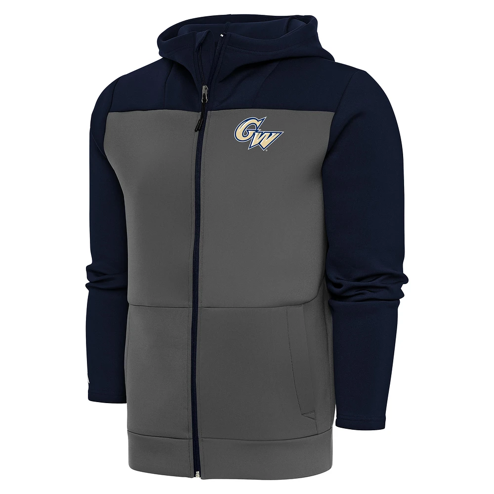 Men's Antigua Charcoal George Washington University Protect Full-Zip Hoodie