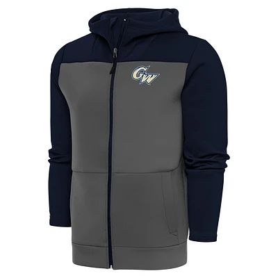 Men's Antigua  Charcoal George Washington University Protect Full-Zip Hoodie