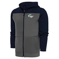 Men's Antigua  Charcoal George Washington University Protect Full-Zip Hoodie