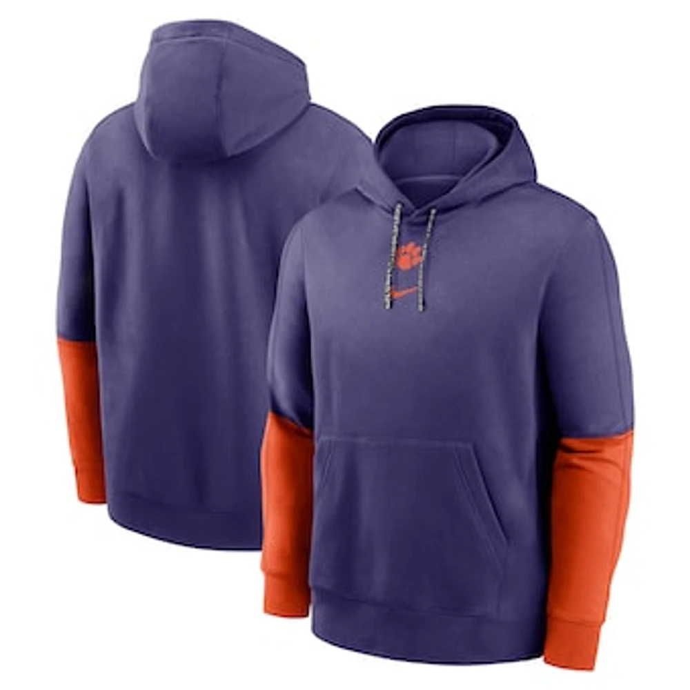 Men's Nike Purple/Orange Clemson Tigers 2024 Sideline Club Pullover Hoodie