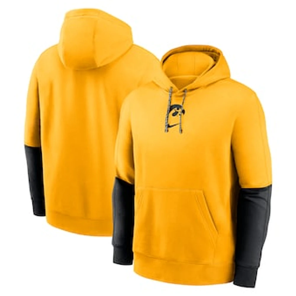 Men's Nike Gold/Black Iowa Hawkeyes 2024 Sideline Club Pullover Hoodie