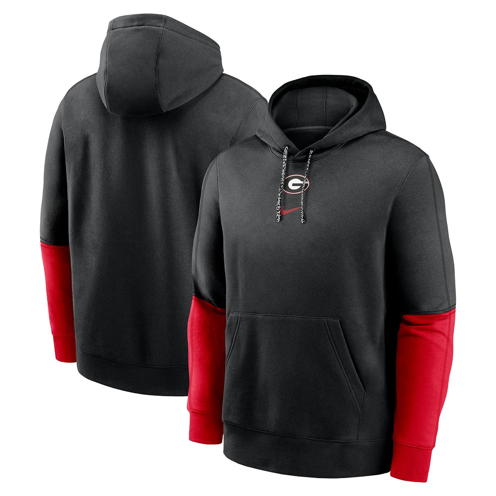 Men's Nike Red/Black Georgia Bulldogs 2024 Sideline Club Pullover Hoodie