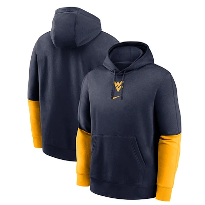 Men's Nike Navy/Gold West Virginia Mountaineers 2024 Sideline Club Pullover Hoodie