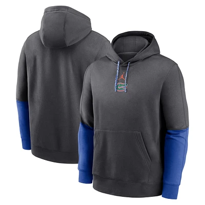 Men's Jordan Brand Anthracite/Royal Florida Gators 2024 Sideline Club Pullover Hoodie