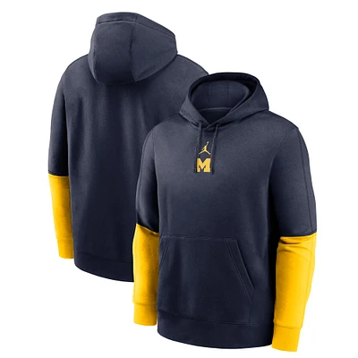 Men's Jordan Brand Navy/Maize Michigan Wolverines 2024 Sideline Club Pullover Hoodie