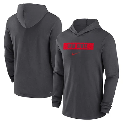 Men's Nike Anthracite Ohio State Buckeyes 2024 Sideline Hoodie Performance Long Sleeve T-Shirt