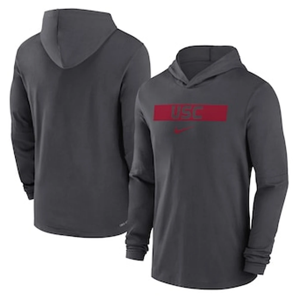 Men's Nike Anthracite USC Trojans 2024 Sideline Hoodie Performance Long Sleeve T-Shirt