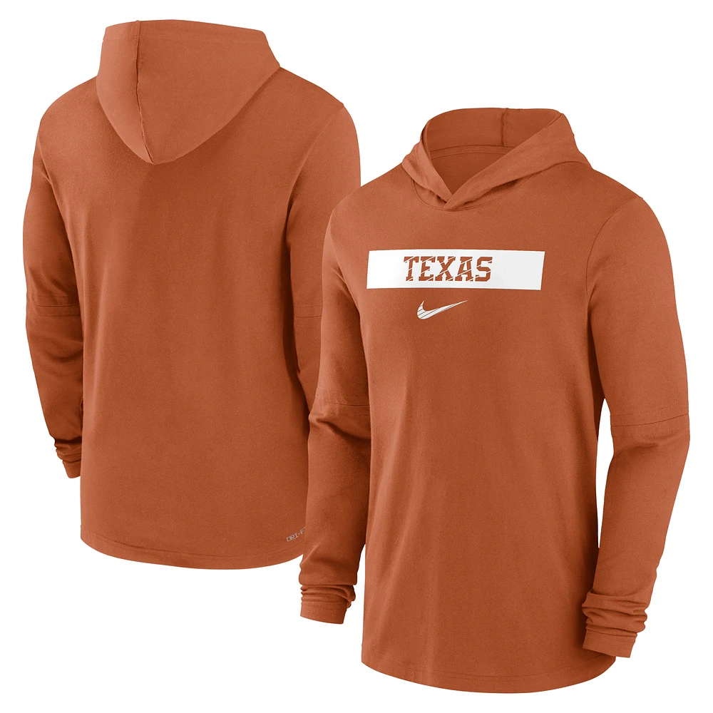 Men's Nike Burnt Orange Texas Longhorns 2024 Sideline Hoodie Performance Long Sleeve T-Shirt