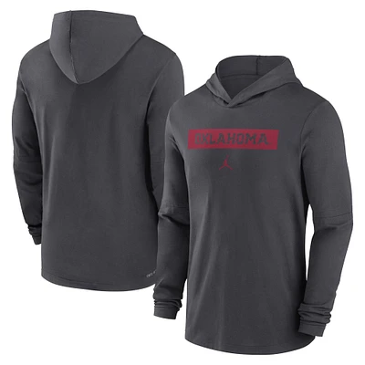 Men's Jordan Brand Anthracite Oklahoma Sooners 2024 Sideline Hoodie Performance Long Sleeve T-Shirt