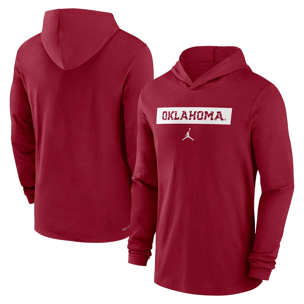 Men's Jordan Brand Crimson Oklahoma Sooners 2024 Sideline Hoodie Performance Long Sleeve T-Shirt