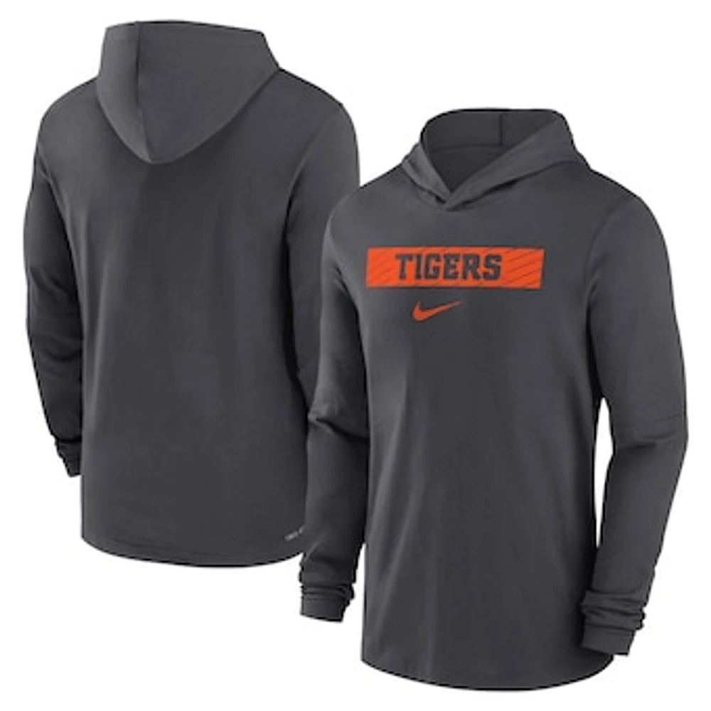 Men's Nike Anthracite Clemson Tigers 2024 Sideline Hoodie Performance Long Sleeve T-Shirt