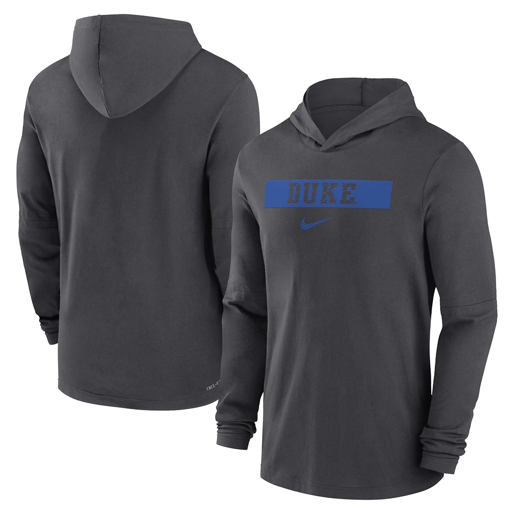 Men's Nike Anthracite Duke Blue Devils 2024 Sideline Hoodie Performance Long Sleeve T-Shirt