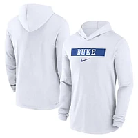 Men's Nike White Duke Blue Devils 2024 Sideline Hoodie Performance Long Sleeve T-Shirt