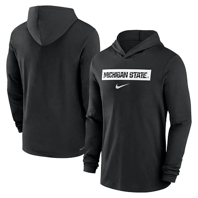 Men's Nike Black Michigan State Spartans 2024 Sideline Hoodie Performance Long Sleeve T-Shirt
