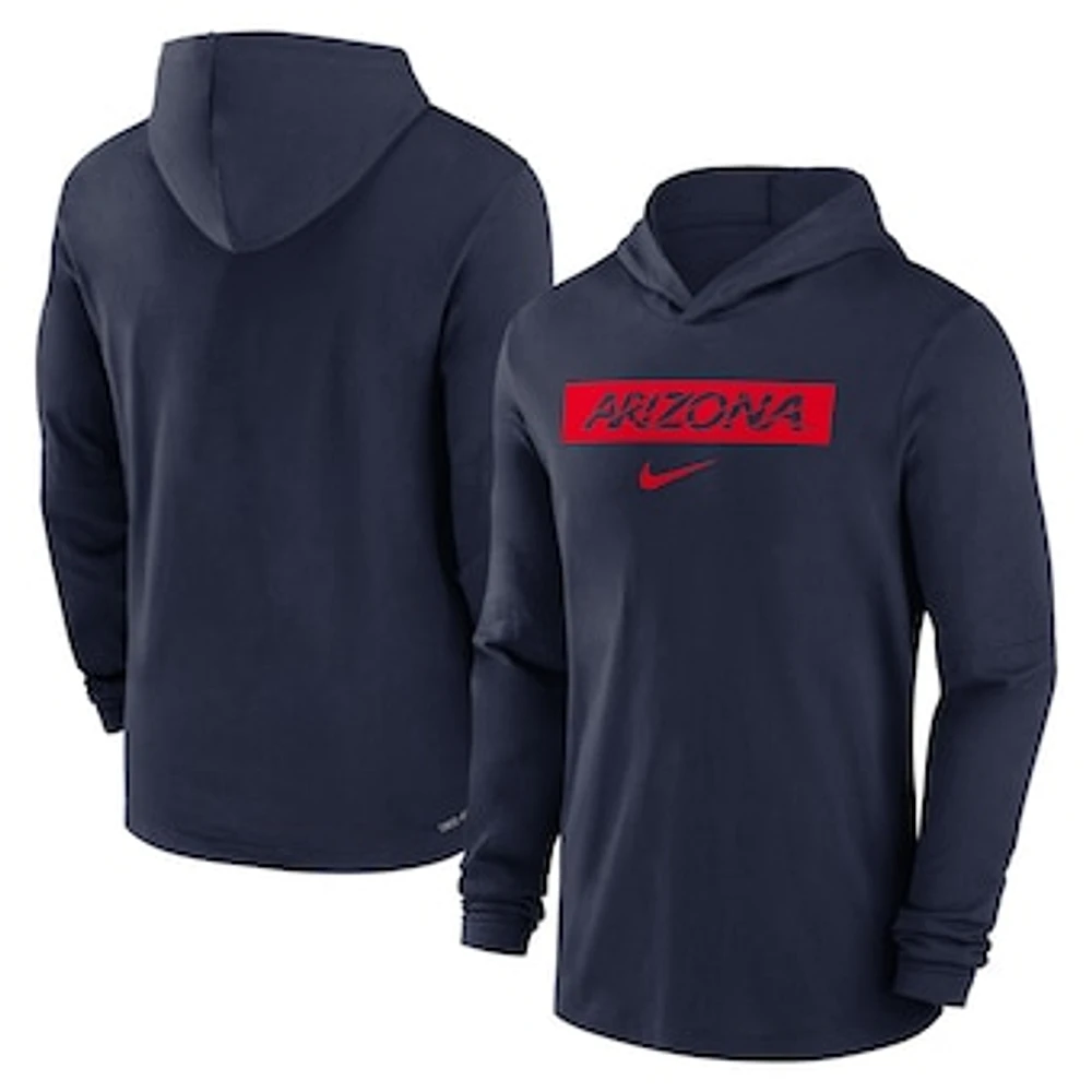 Men's Nike Navy Arizona Wildcats 2024 Sideline Hoodie Performance Long Sleeve T-Shirt