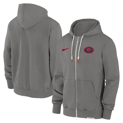 Men's Nike  Heather Gray Georgia Bulldogs 2024 Sideline Player Performance Full-Zip Hoodie Sweatshirt