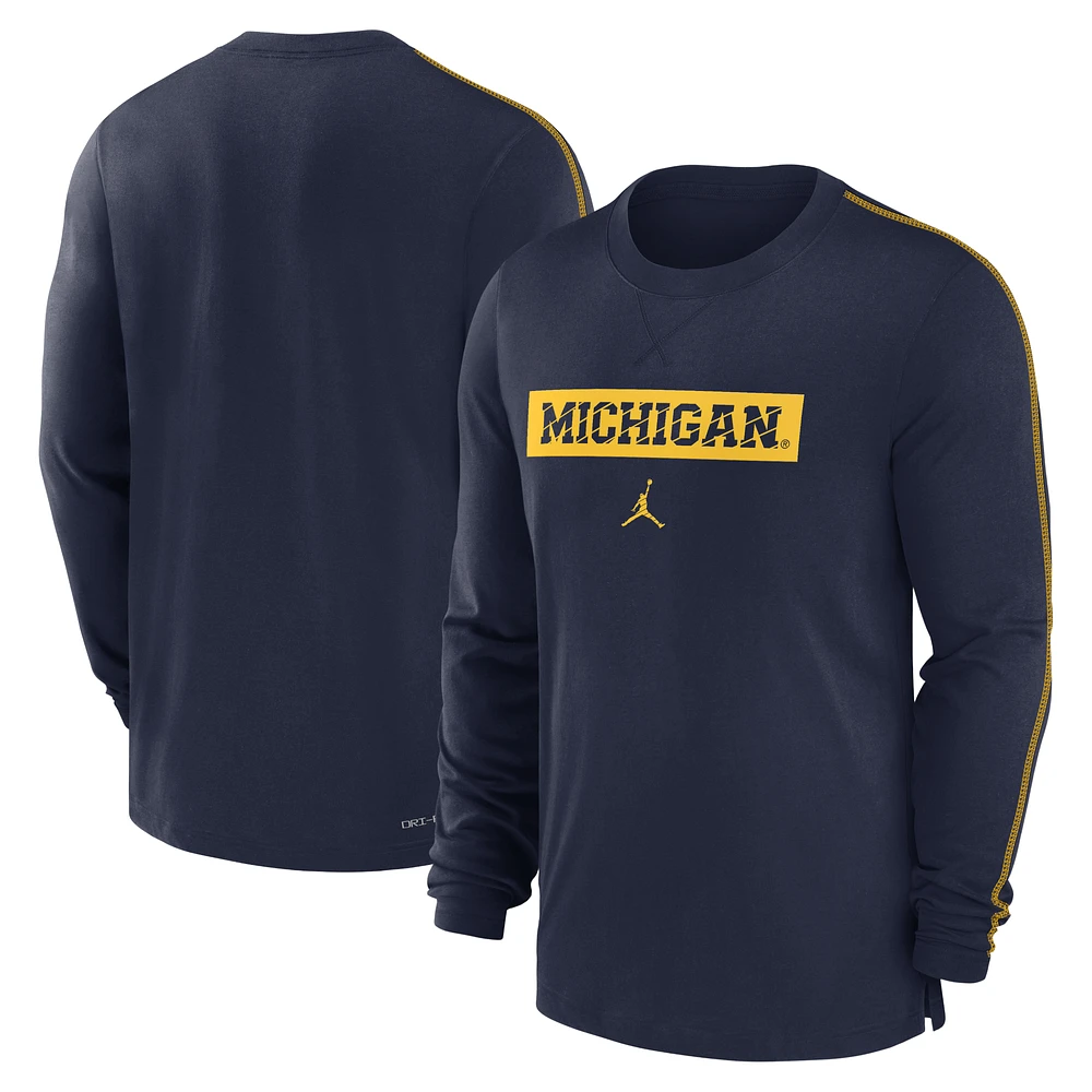 Men's Jordan Brand Navy Michigan Wolverines 2024 Sideline Player Tri-Blend Performance Long Sleeve T-Shirt