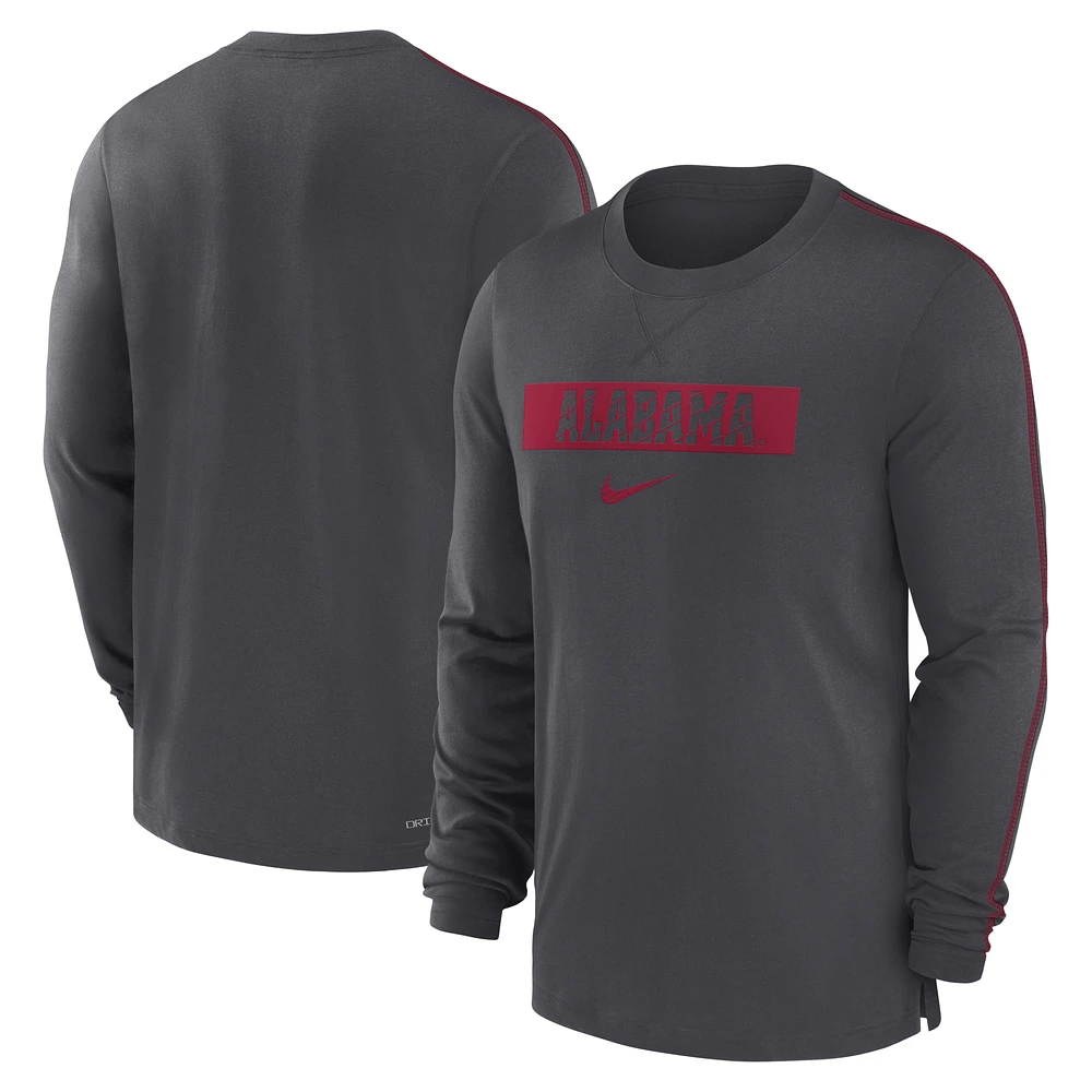 Men's Nike Anthracite Alabama Crimson Tide 2024 Sideline Player Tri-Blend Performance Long Sleeve T-Shirt